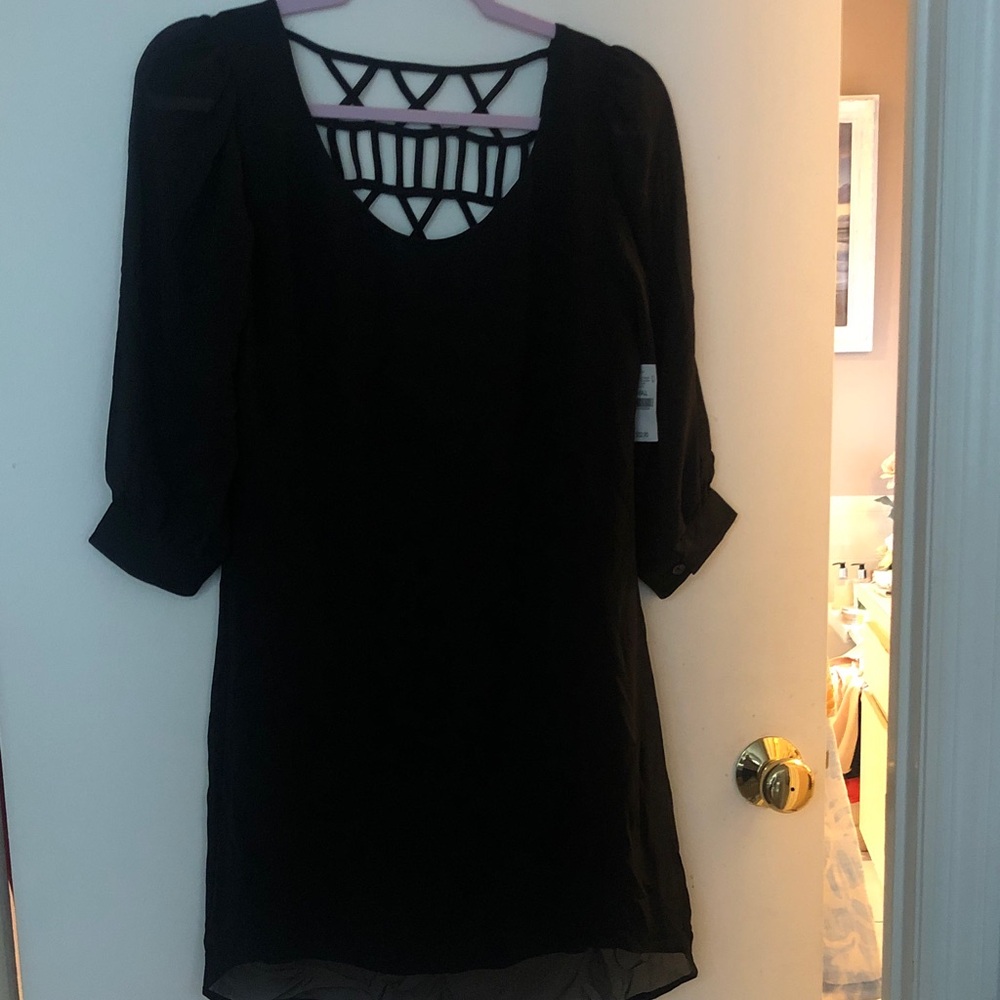 Wet Seal Black Mini Dress with Geometric Cutout Back